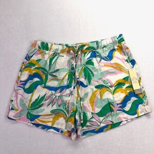 C&C California Linen Shorts Womens XL Multi Tropical Palm Print Beachy Resort